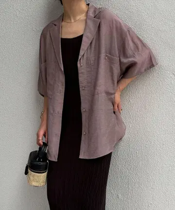 반팔 빈티지풍 오픈 카라 셔츠