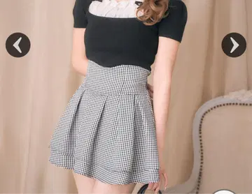 슬림 레그 깅엄 체크 스커트 (이너 팬츠 포함) 미셸 마카롱