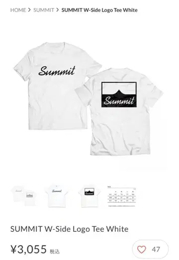 SUMMIT W-Side Logo Tee White (M 사이즈)