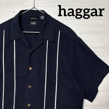 haggar 하가 오픈 카라 셔츠 스트라이프 패턴 네이비 다크 네이비