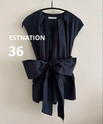Estnation 프렌치 슬리브 리본 블라우스 36 새상품급