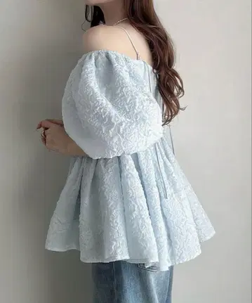 Meiru 2way 오프숄더 자카드 페플럼 상의