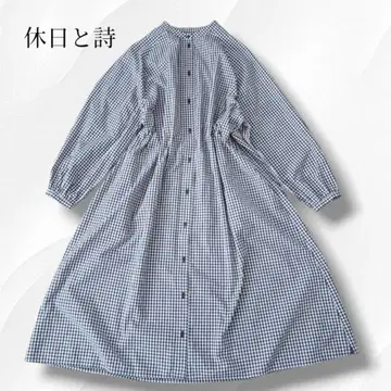 최근 모델 휴일과 시 셔츠 원피스 롱 깅엄 체크 밴드 카라