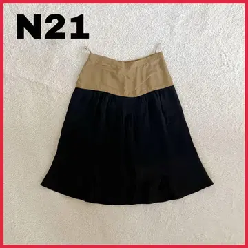 N21 누메로벤투노 바이컬러 무릎 기장 플레어 스커트 이탈리아제 42