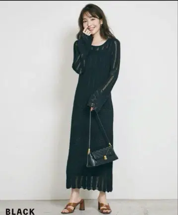 BASEMENT online 크로셰 뜨개질 원피스 블랙 미사용 새상품