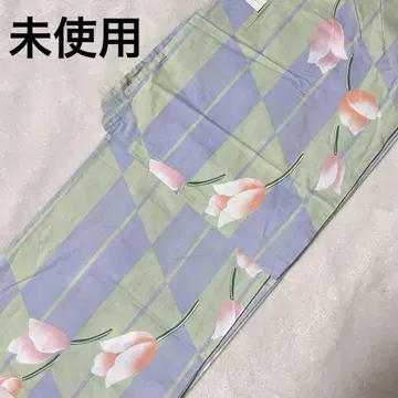 미사용 유카타 미색 연한 녹색 스카이블루 튤립 기장 163cm