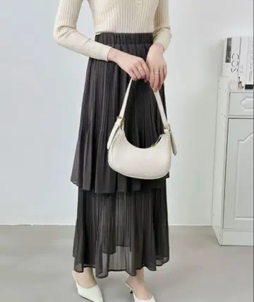 ABITOKYO 플리츠 티어드 스커트 M 사이즈 차콜