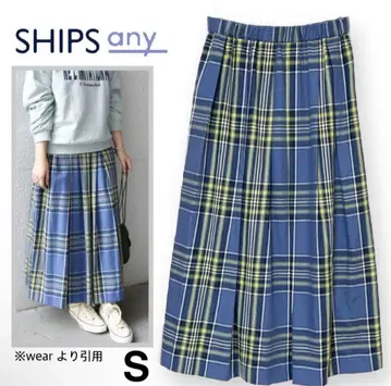 새상품급 SHIPS any 랜덤턱 체크 소프트 플레어 스커트 S