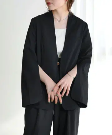 택 포함 Bab Bab 소매 슬릿 자켓 노카라 자켓 블랙 M