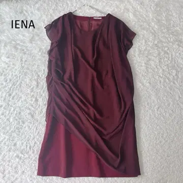 IENA 이에나 쉬폰 배색 도킹 드레이프 원피스 와인 버건디