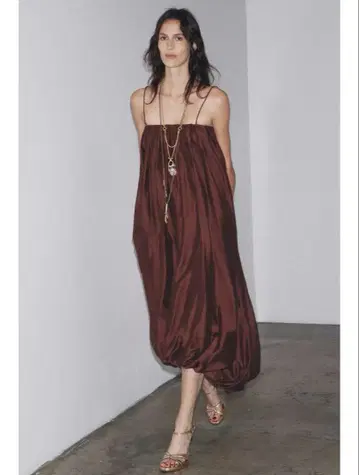 ZARA 신상 벌룬 원피스 브라운 (미사용 새상품)