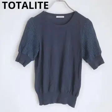토타리타 반팔 티셔츠 이소재 면 혼방 레이스 귀여운 상의 네이비
