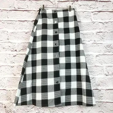 r247 메를로 체크 무늬 롱 스커트