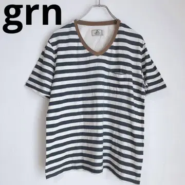 GRN 티셔츠 반팔 상의 보더 포켓 V넥 네이비 3