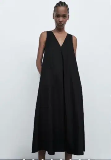 ZARA 자라 오가닉 코튼 롱 원피스 XS 포켓 포함 블랙