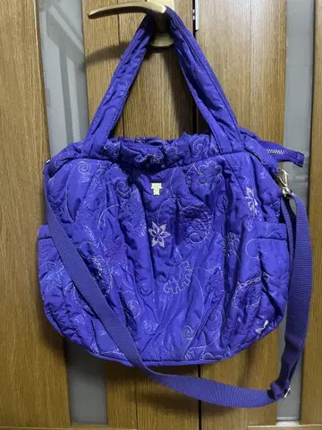 ANNA SUI 보라색 자수 퀼팅 토트백