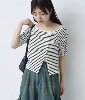 Kastane 오프숄더 골지 5부 소매 티셔츠 free