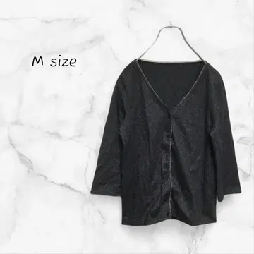 가디건 7부 소매 블랙 (M) 라메 믹스 무료배송 구제 의류