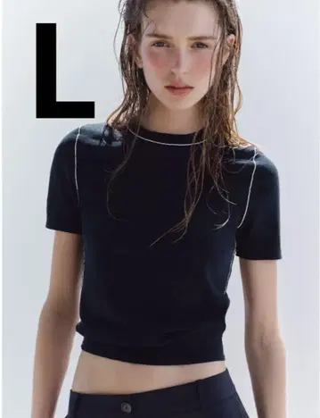 ZARA 자라 새상품 파이핑 트림 숏 슬리브 니트 L