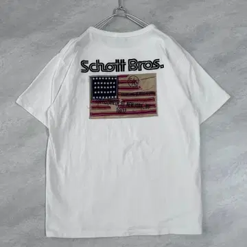 Schott 샷 USA 국기 자수 티셔츠 L 사이즈 화이트 반팔