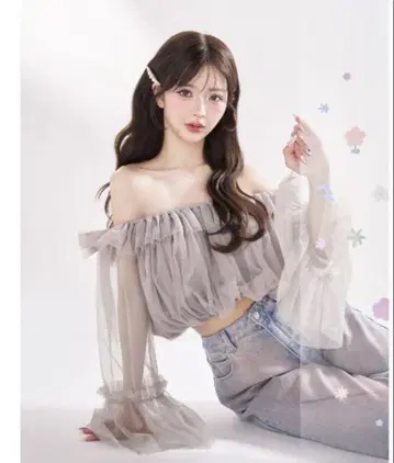 다리치 오프숄더 튤 볼륨 상의