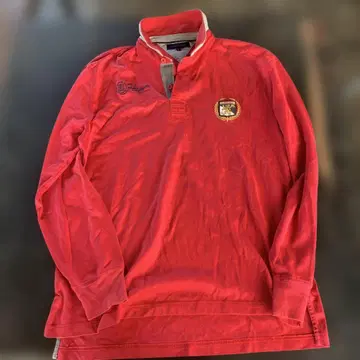 HILFIGER 빨간색 피케 셔츠 하프 지퍼