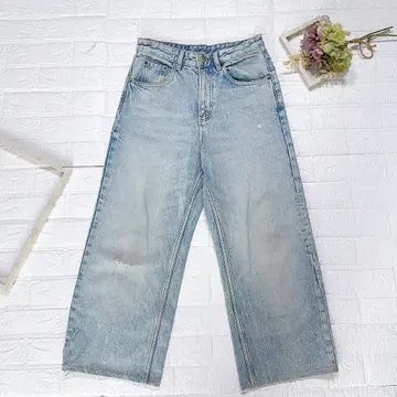 ZARA 와이드 데님 팬츠 사이즈 34 라이트 블루 코튼 100%