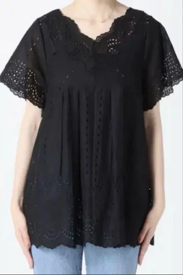 Spick&Span 컷워크 레이스 블라우스 블랙