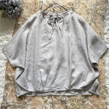 Brocante / 브로캔트 린넨 캔버스 리본 블라우스 풀오버