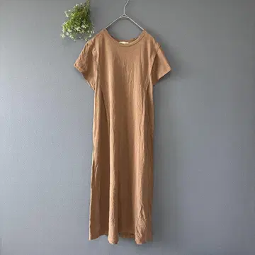 테라웨어 [M] 새상품급 코튼 100 프렌치 슬리브 롱 티셔츠 원피스