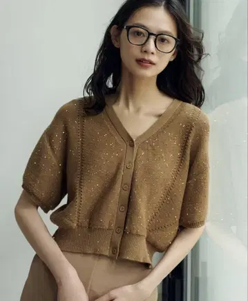 루니 LOUNIE 스팽글 니트 가디건 브라운