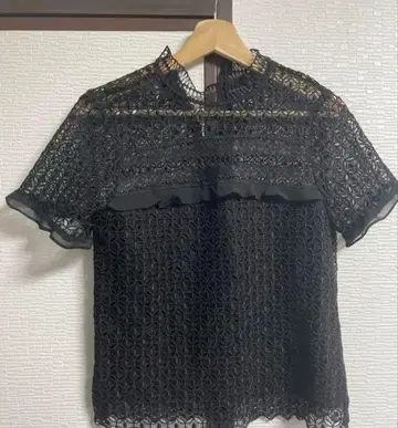 자라 레이스 반팔 상의 XS 블랙