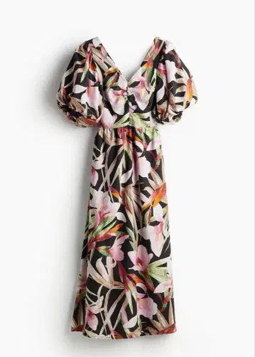 H&M 린넨 블렌드 원피스 꽃무늬 L