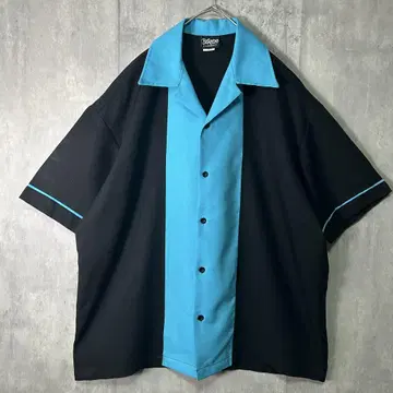 USA제 백 자수 볼링 셔츠 오픈 카라 블랙 파랑 투톤