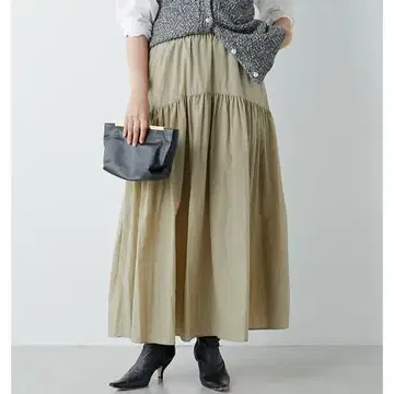개럴개런트 나일론 티어드 롱 플레어 스커트 허리밴딩