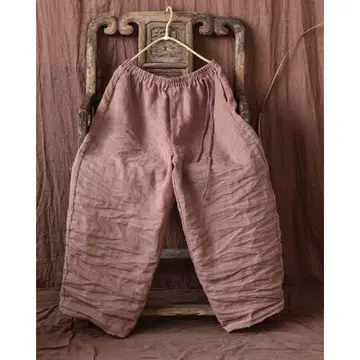 린넨 가우초 팬츠  느긋한  소박한 심플 핑크