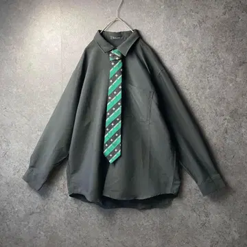 vintage shirt 긴팔 셔츠 넥타이 블랙 그린 스트라이프