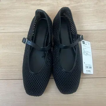 지유 메쉬 멜리 제인 슈즈 S 새상품 블랙 플랫 슈즈