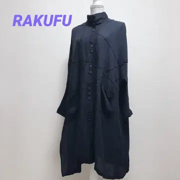 RAKUFU 긴팔 원피스 무릎 기장 빅 사이즈 인도산 린넨 블렌드