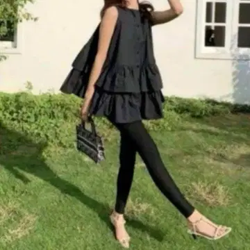 벌스데이 바쉬 프릴 슬리브리스 셔츠 블라우스 티어드 블랙