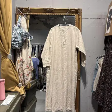 -@ 펠리시모 FELISSIMO 린넨 무지 원피스 셔츠 롱