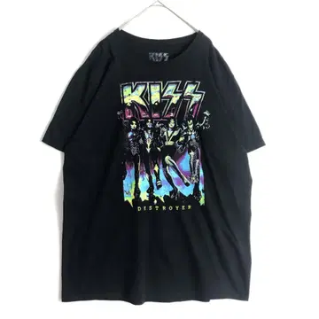 3161 KISS 키스 반 티셔츠 빅 프린트 블랙