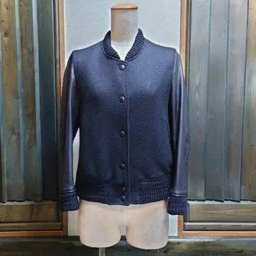 맥피 바시티 자켓 양가죽 블랙 안감 레오파드 무늬 38
