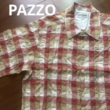 PAZZO 반팔 체크 셔츠 빨간색 베이지