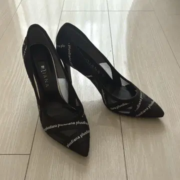 DIANA 다이애나 23.5cm 검정 펌프스 테이프 로고 메쉬 블랙