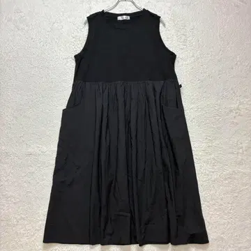 카와이오카다 [M] 블랙 슬리브리스 원피스 면 캐주얼 포켓