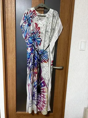 YOKANG 오키나와 꽃무늬 사이드 레이스 원피스 학 리본 류큐 켄가타