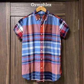 Gymphlex 짐플렉스 로고 자수 마드라스 체크 셔츠 사이즈 14