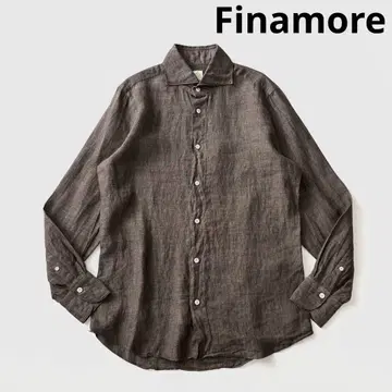Finamore 피나모레 와이드 칼라 린넨 셔츠 M 브라운 브라운