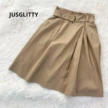 저스길리티 스커트 플레어 무릎 기장 볼륨 벨트 면 100